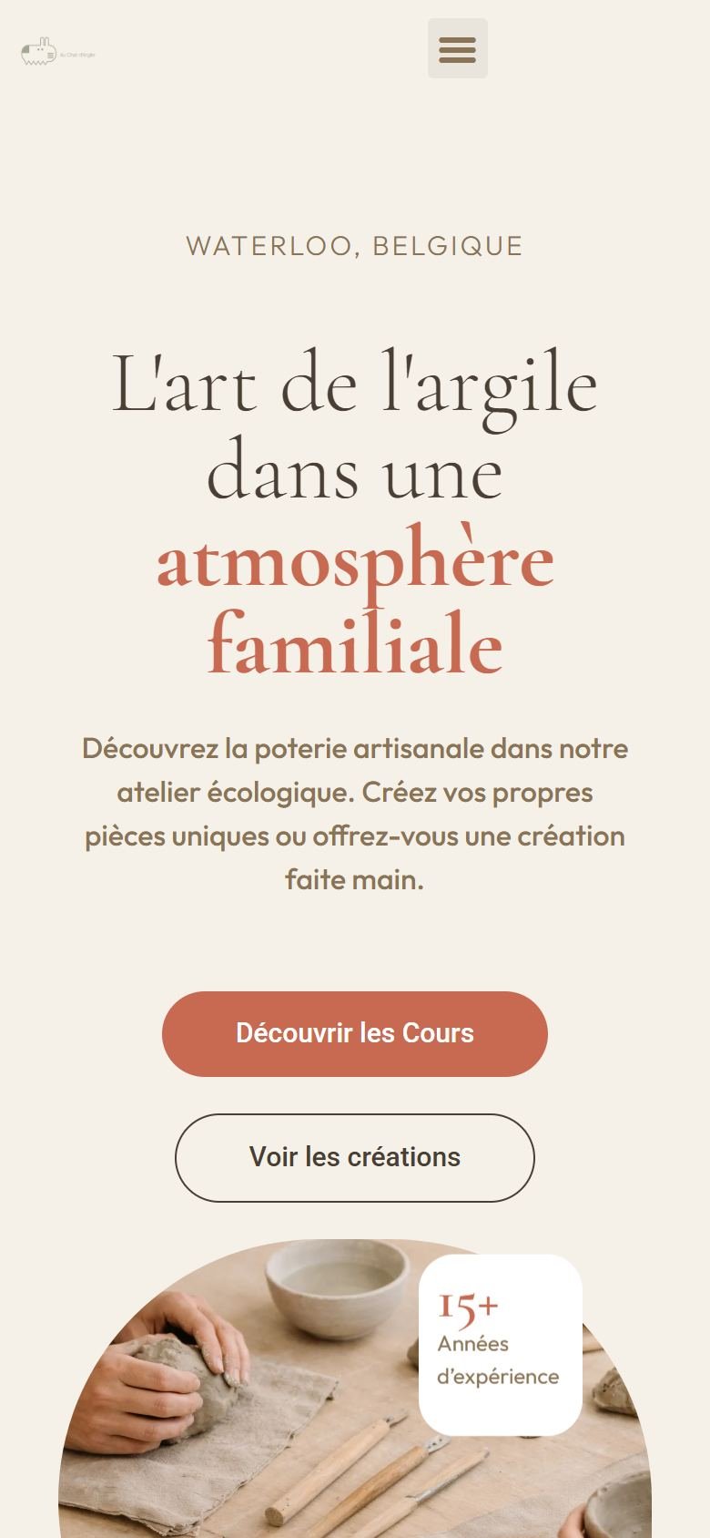 Page d'accueil du site Au Chat d'Argile sur mobile.